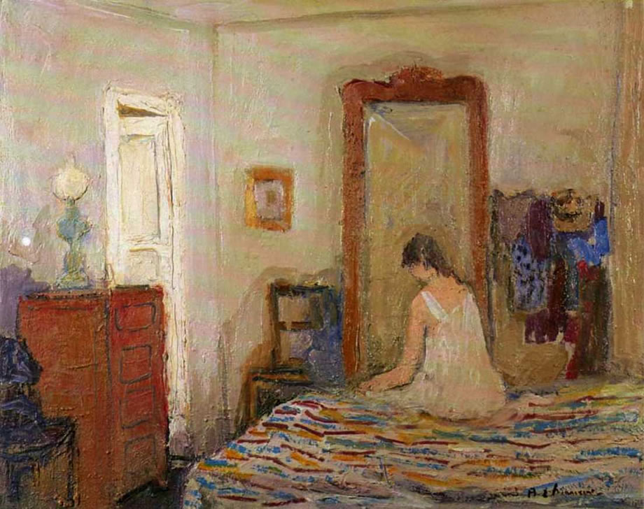 La camera da letto, 1970, olio su cartone telato, cm 40x50, Napoli, collezione privata